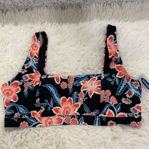 Old Navy Floral Black and Coral Bikini Top